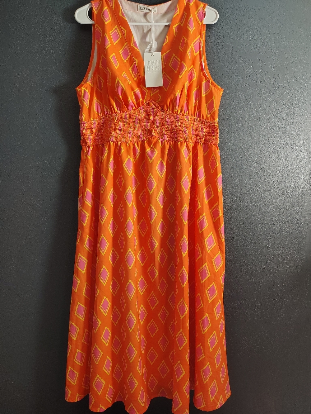 Grace Karin Orange Geometric Whimsical Fiery Flowy Sunny Resort Beach Dress
